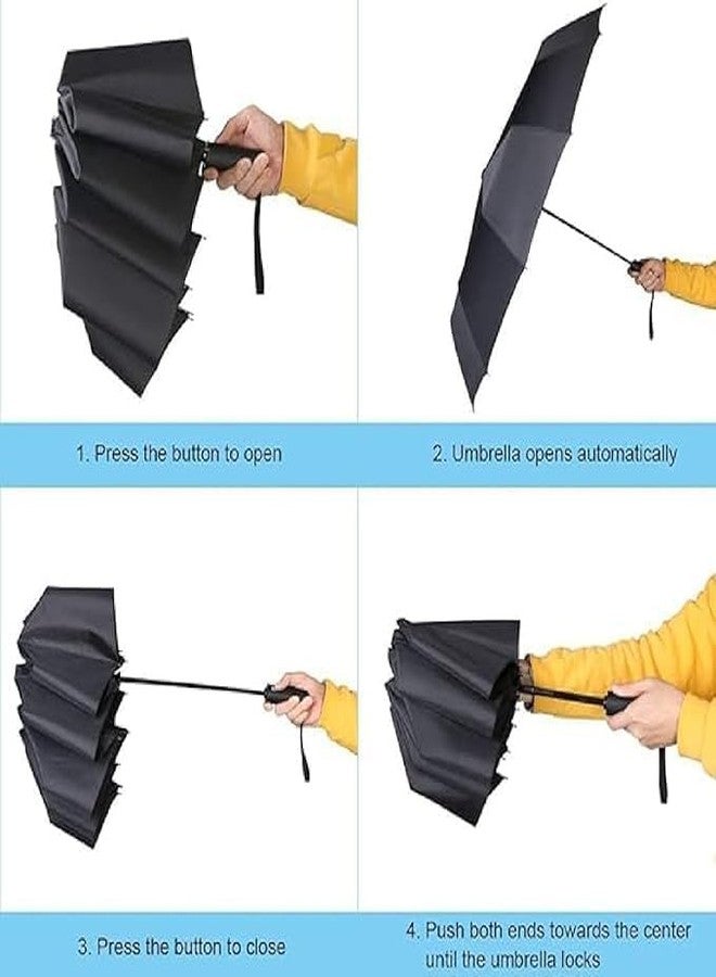 HCN Umbrella, UV Big Size Umbrella for Sun Protection Rain Windproof Strong large 3 fold for men women kids boys girls Perfect small & stylish Windproof & Compact(Blue) (met blue) - Image 3